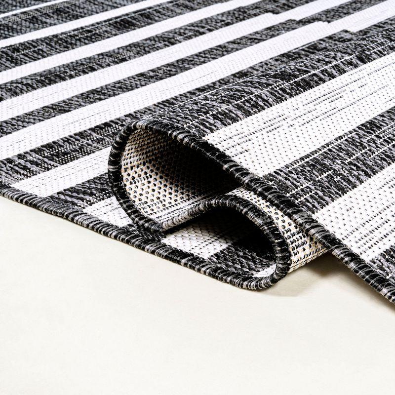 2'x8' Sukie Modern Offset Stripe Indoor/Outdoor Runner Rug, Black/Ivory - JONATHAN Y