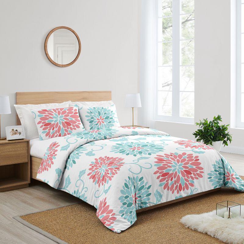 Emma Coral/Turquoise Blue Microfiber Reversible Comforter Set