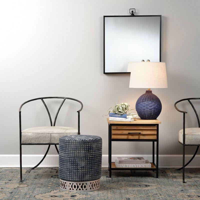 Kerry Rattan Table Lamp Blue - Splendor Home: Handwoven, Linen Shade, Nautical Design