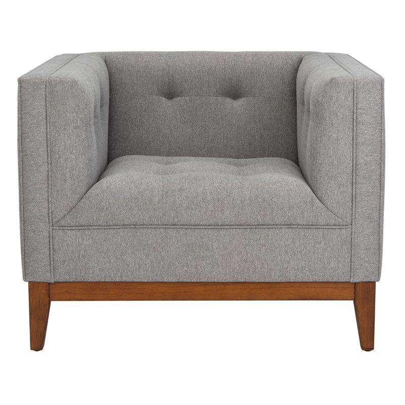 Gray Velvet and Wood Accent Chair with Tufted Design