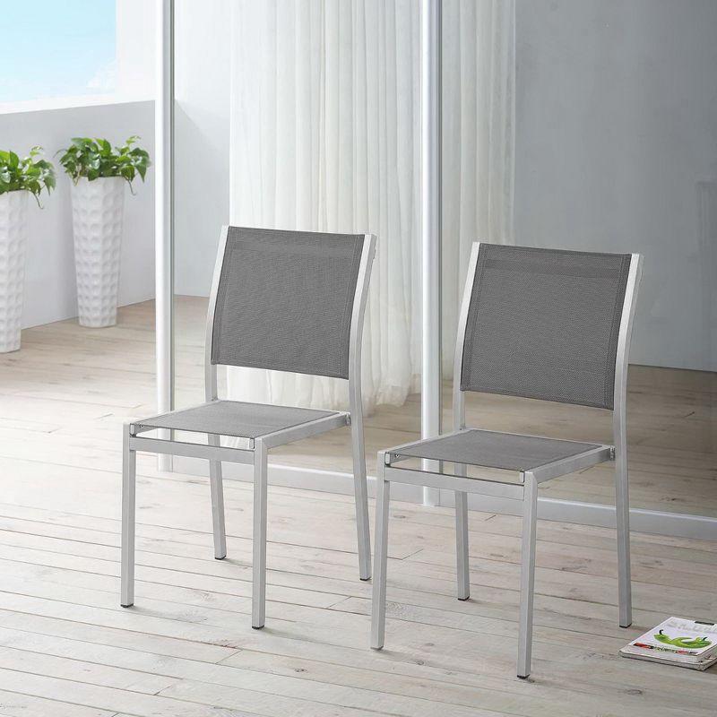 Modway Shore Side Chair Outdoor Patio Aluminum Set of 2 Silver Gray – Lightweight Stackable Dining Chairs with Weather-Resistant Build
