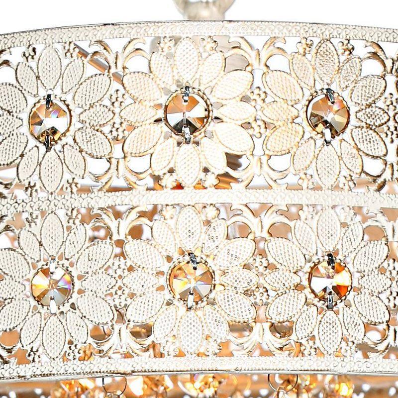 Gold Crystal Drum Pendant Light with Floral Design