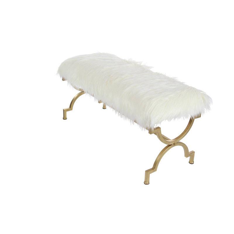 Faux Fur Cushion Bench White - Olivia & May: Chic Entryway Seating, 2-Person Metal Frame