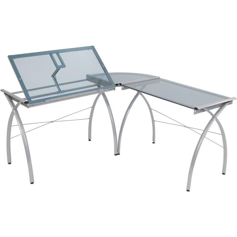 Courson L-Shaped Glass Top Metal Base Drafting Table