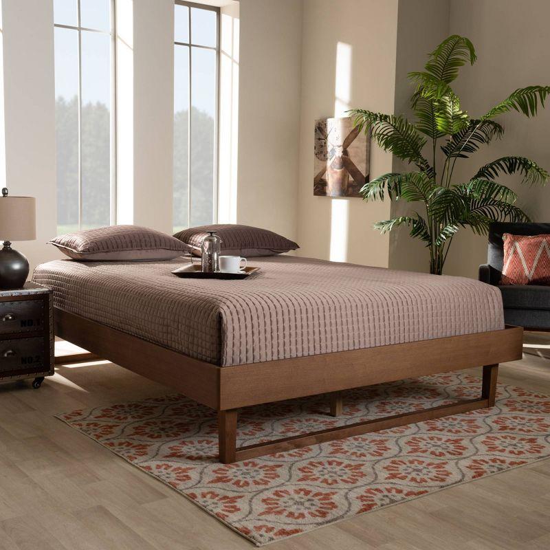 Baxton Studio King Liliya Wood Platform Bed Frame Brown: Rubberwood Construction, No Box Spring Needed, King Size