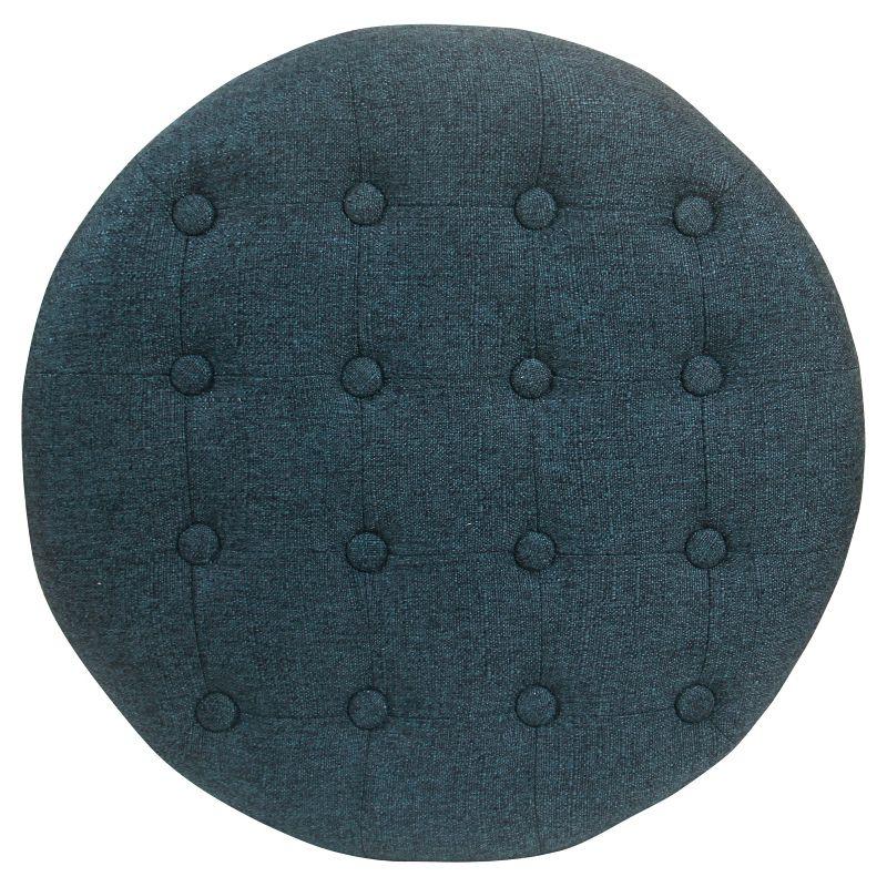 Indigo Round Tufted Storage Ottoman with Wood Legs