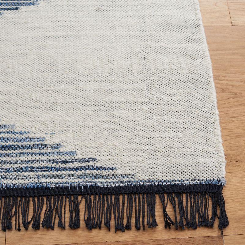 Kilim With Fringes KLM309 Flat Weave Accent Rug - Ivory/Blue - 3'x5' - Safavieh