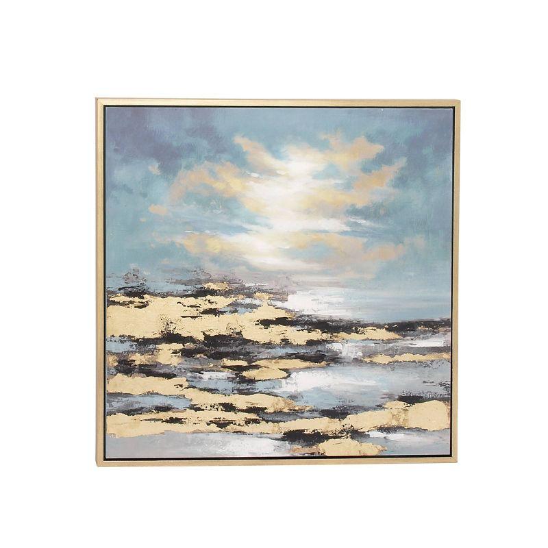 Canvas Landscape Geode Blue Framed Wall Art with Gold Frame