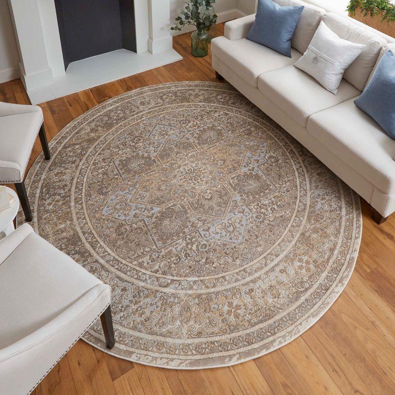 Celene Round Beige and Gray Traditional Medallion Area Rug