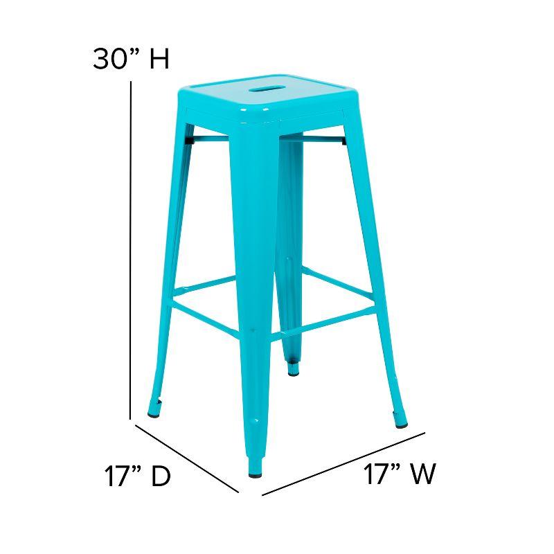 30'' High Backless Distressed Antique Blue Metal Indoor-Outdoor Barstool