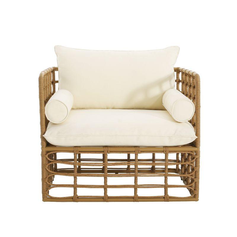 Light Brown Rattan Outdoor Club Chair with Cushions