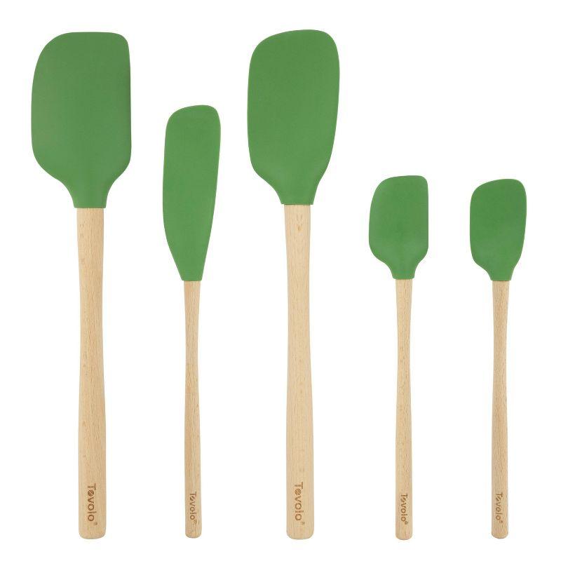 Pesto Green Silicone and Wood 5-Piece Spatula Set