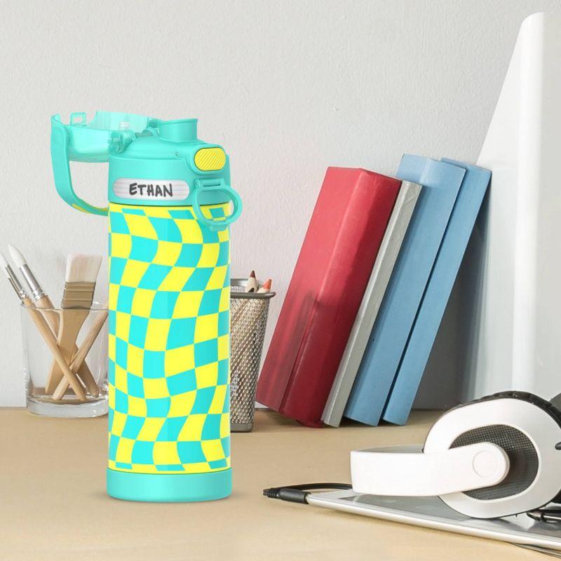 Teal Checkered Stainless Steel 16oz FUNtainer Water Bottle