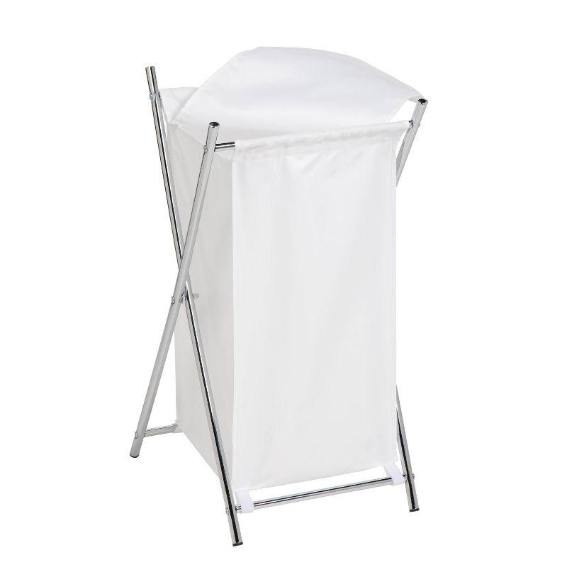 Honey-Can-Do Folding Hamper Chrome: Steel Frame, Collapsible Laundry Sorter with Lid, 3 Volume Capacity, Silver
