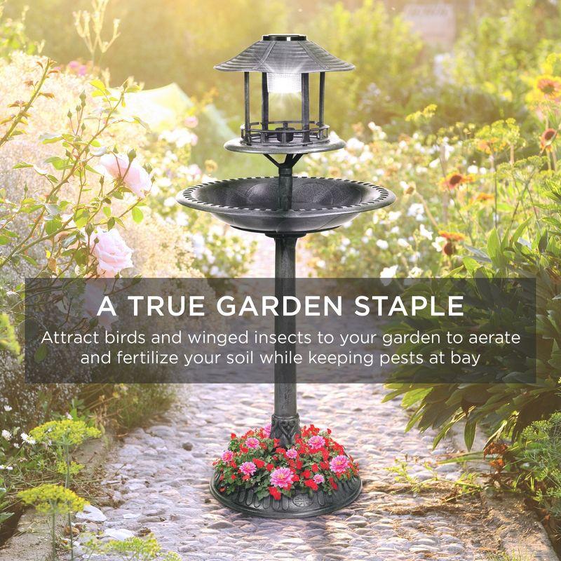 Best Choice Products Solar Outdoor Bird Bath Pedestal Fountain Garden Decoration w/ Fillable Planter Base