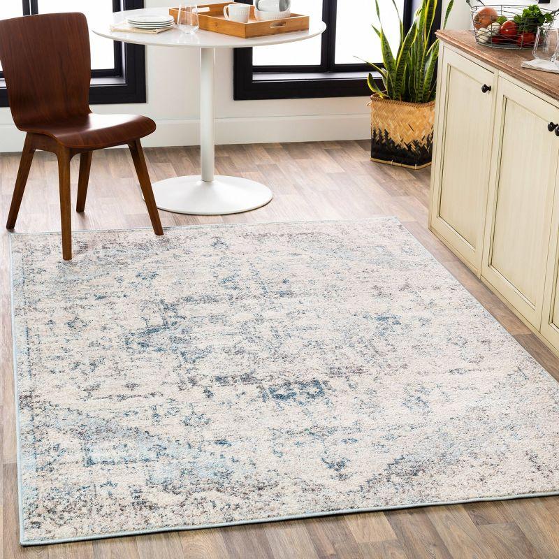 Elysian Blue Rectangular 6'7" x 9' Easy Care Area Rug