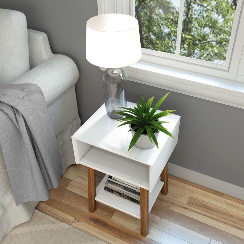 Plank+Beam Mid - Century Modern Nightstand with Cubby Shelf, Solid Wood Bedside Table for Bedroom