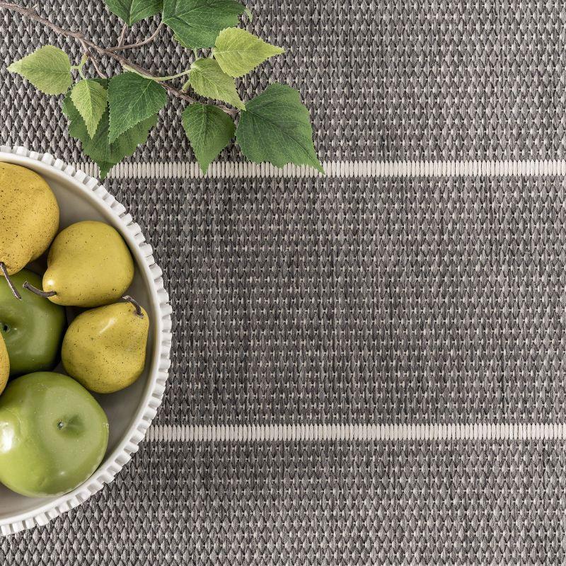 Nuloom Alaina Striped 8 Square Indoor/Outdoor Area Rug for Living Room Patio Deck Front Porch Kitchen, Dark Grey/Ivory