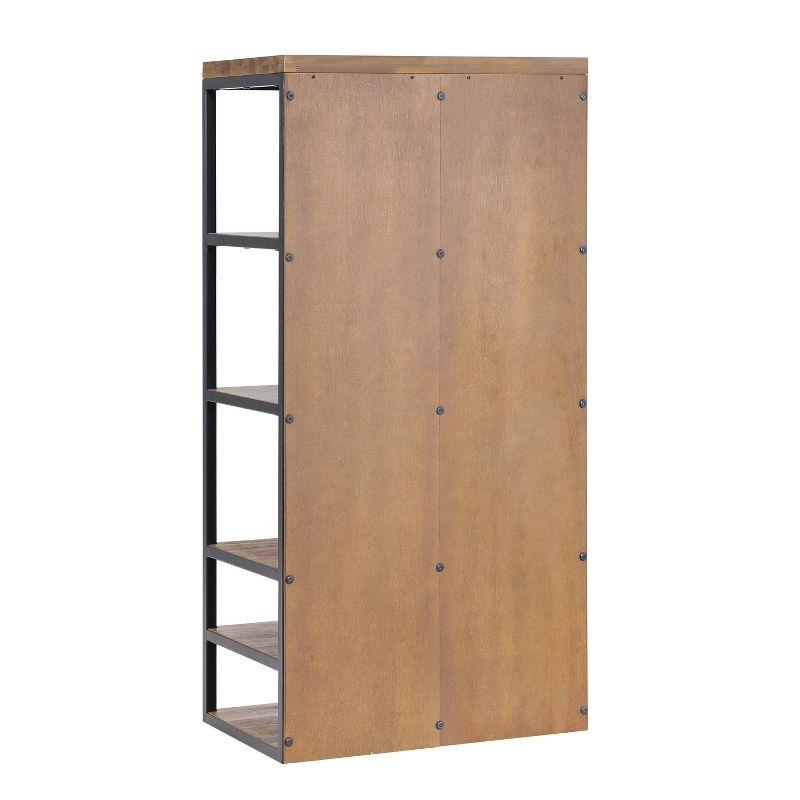 Lloyd 28"W 58"H Rustic Industrial Metal Frame Hall Tree With Covered Back, Shelves And Shoe Storage