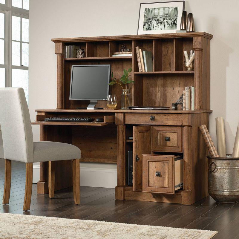 Vintage Oak Wood Computer Desk with Hutch and Drawers