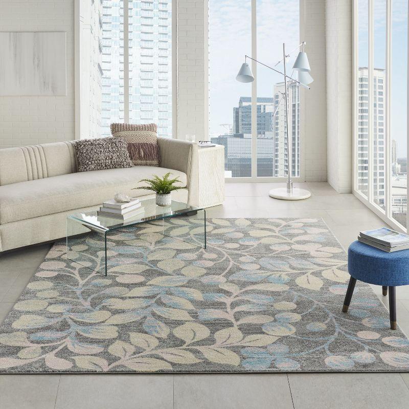 Nourison Tranquil 8' X 10' Grey/Beige Area Rug Contemporary Botanical Vine and Bloom by Nourison