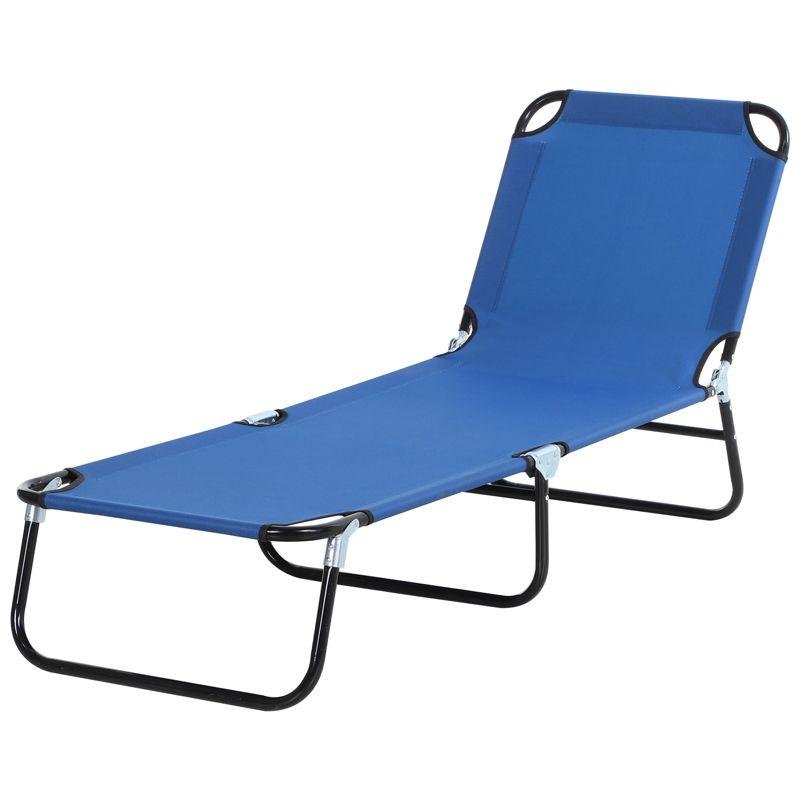 Outsunny Portable Outdoor Sun Lounger, Lightweight Folding Chaise Lounge Chair w/ 5-Position Adjustable Backrest for Beach, Poolside and Patio, Blue