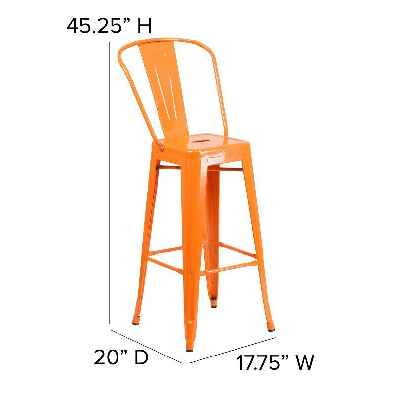 Flash Furniture Commercial Grade 30" High Orange Metal Indoor-Outdoor Barstool with Removable Back