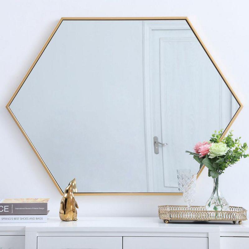 Elegant Lighting Metal frame hexagon mirror 30 inch in silver