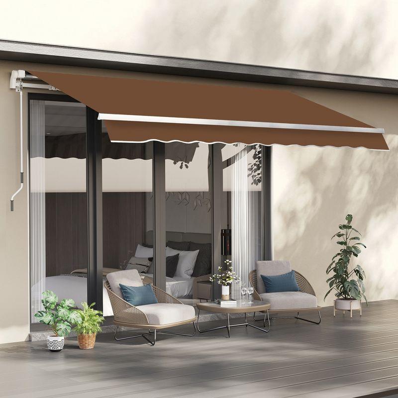 Outsunny Manual Retractable Awning Sun Shade Shelter for Patio Deck Yard with UV Protection and Easy Crank Opening