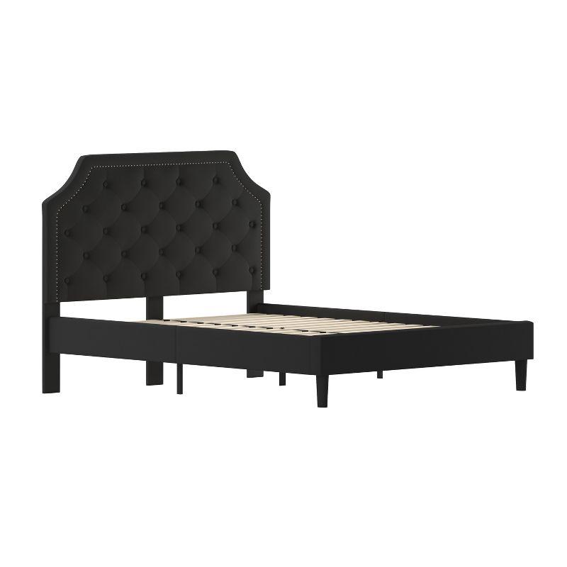 Merrick Lane Platform Bed with Slatted Support Contemporary Tufted Upholstery with Accent Nail Trim