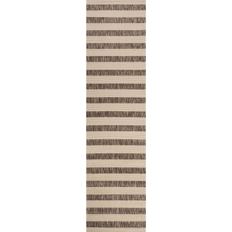 2'x8' Aveiro Wide Stripe Indoor/Outdoor Runner Rug, Beige/Brown - JONATHAN Y