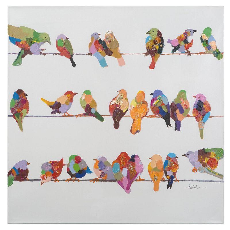 Colorful Acrylic Birds on Wire Canvas Artwork, 36x36 inches