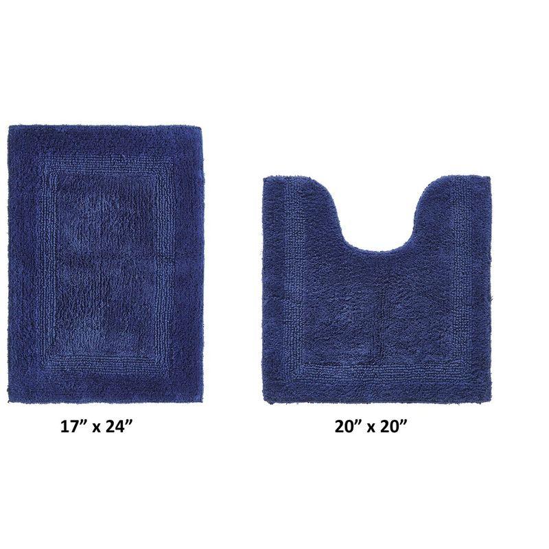 Better Trends Lux 100% Cotton Tufted Solid Reversible Bath Rug Set 2 PC (17" x 24" | 20" x 20") - Navy