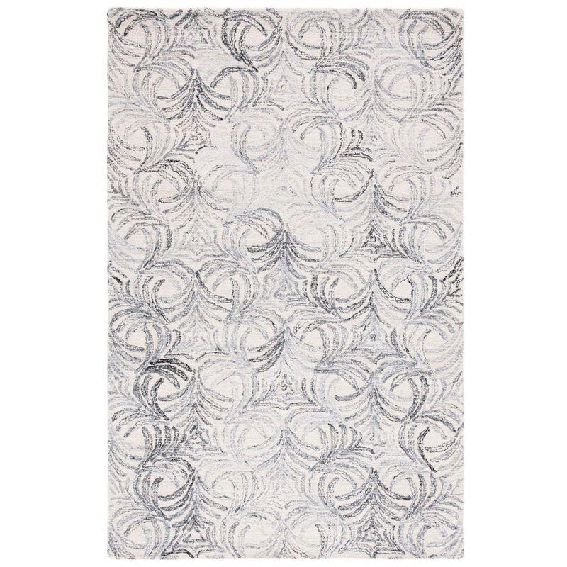 Ivory and Grey Floral Hand-Tufted Wool Blend Area Rug