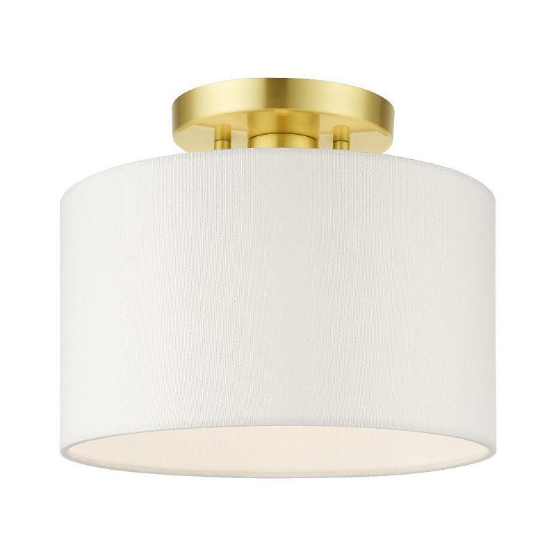 Satin Brass Glass Drum Indoor/Outdoor Semi-Flush Mount Light