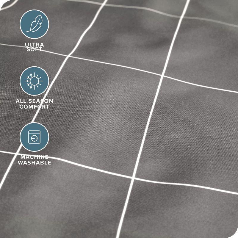 Twin Grid - Grey/White 3 Piece Printed Pattern Microfiber Sheet Set by Bare Home