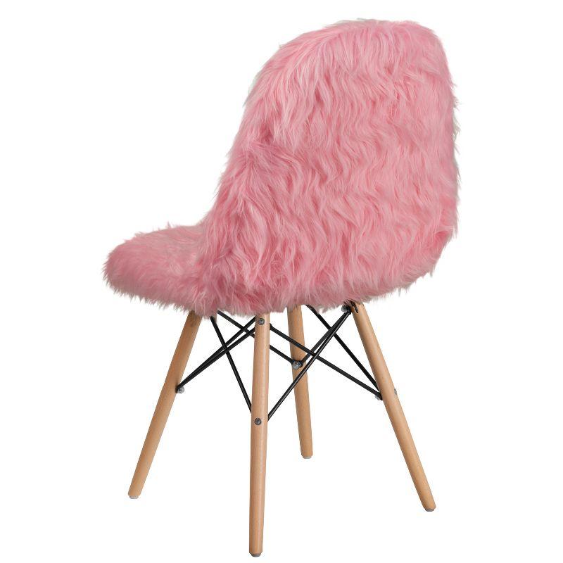 Retro Chic Light Pink Faux Fur Accent Chair with Beechwood Base