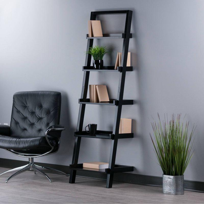 74.65" Bailey Leaning Shelf Black Finish - Winsome: 5-Tier Storage, Modern Design