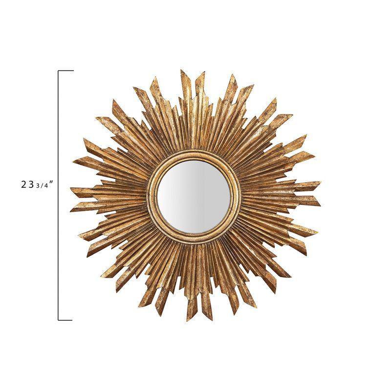 35.5" Round Wood Sunburst Wall Mirror Gold Finish - Storied Home: Eclectic Foyer Accent, MDF Composite