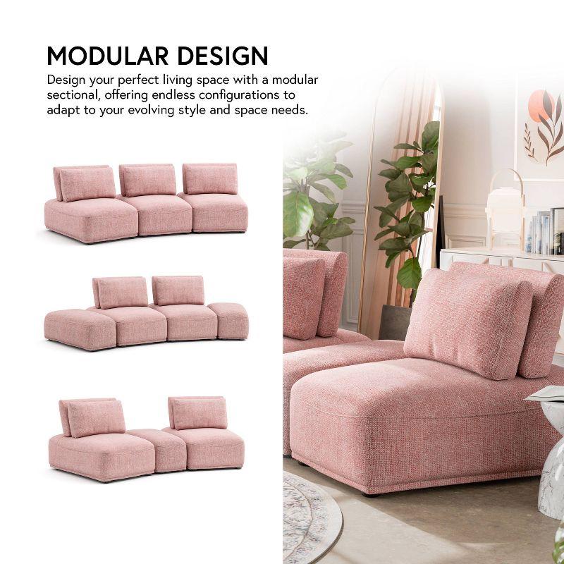 HOMES: Inside + Out Povoa Modern Modular Trapezoidal Armless Chair Chenille with Extendable Backrest White