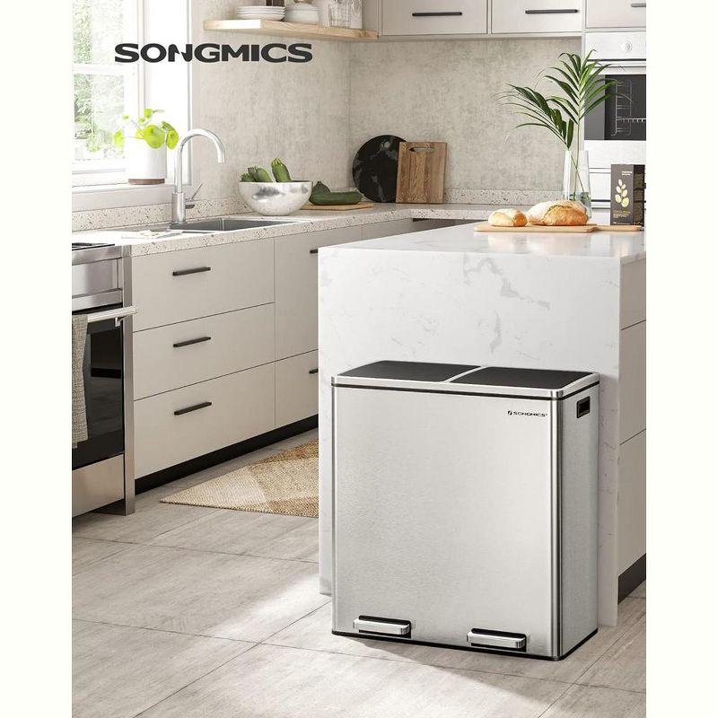 Songmics 2 x 8 Gallon Stainless Steel Multi-Compartments Trash Can with 15 trash bags