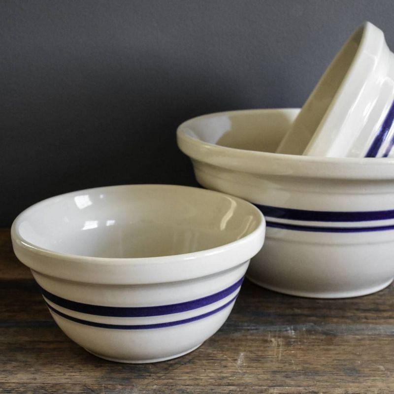 Ohio Stoneware Dominion Mixing Bowl, Stoneware with Food Safe Glaze, Tan with Blue Stripe, 12 inches