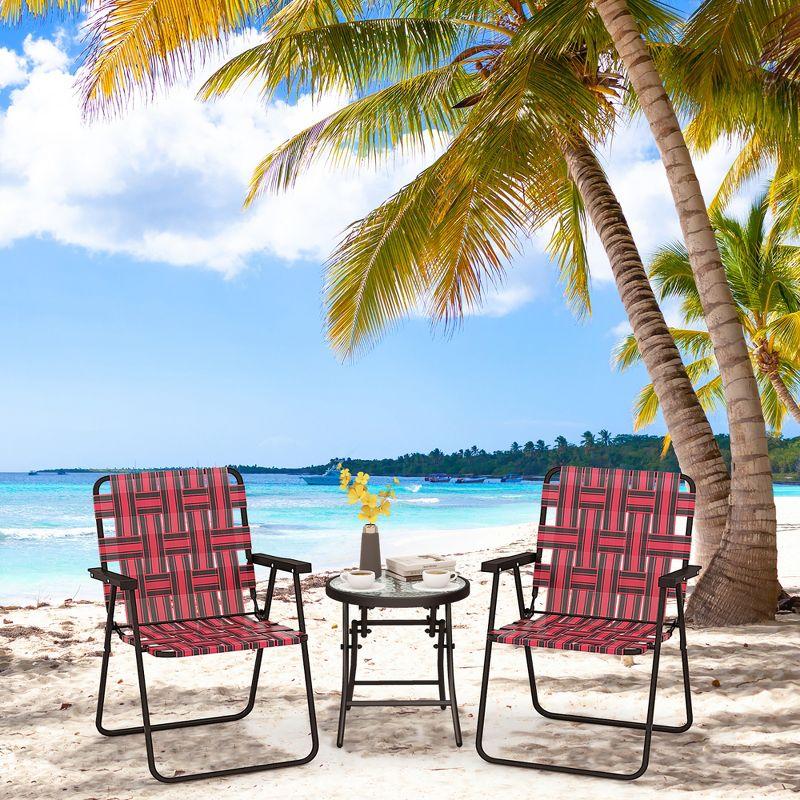 Tangkula Set of 2 Patio Folding Web Chair Set Portable Beach Camping Chair Red