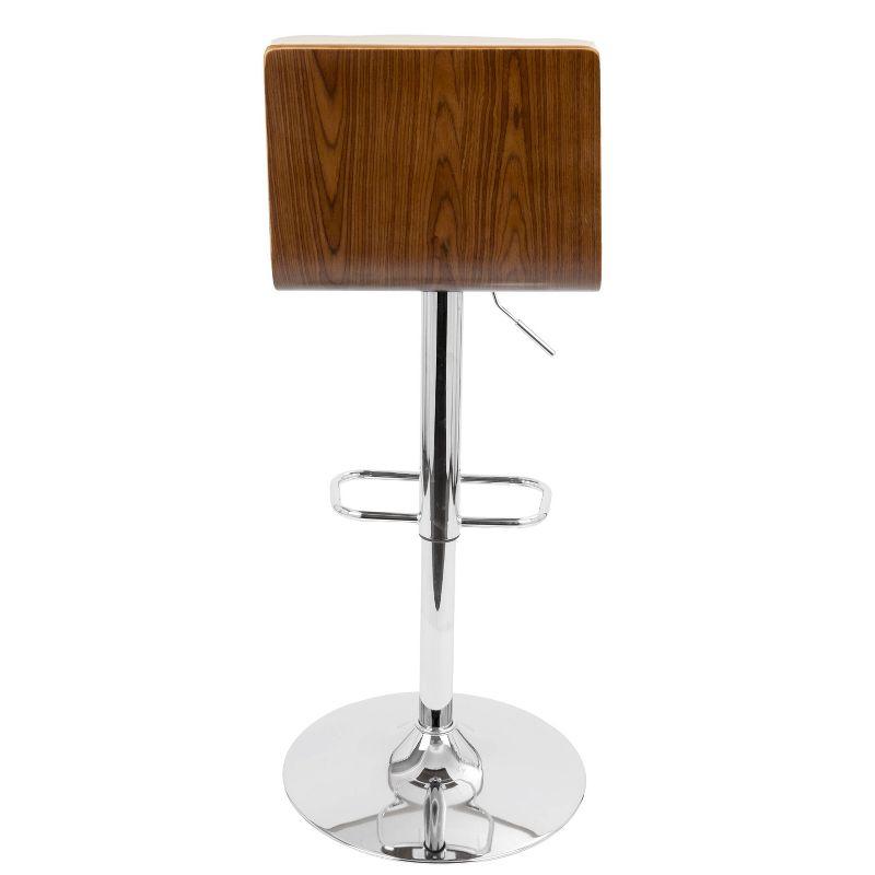 Set of 2 Vasari Adjustable Walnut Wood Barstools Cream - LumiSource: Padded Seat, Chrome Base, Swivel Function