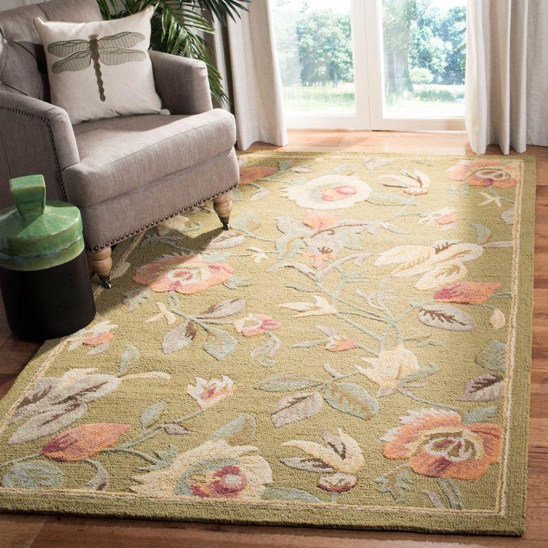 Green Multicolor Floral Wool 5' x 8' Area Rug