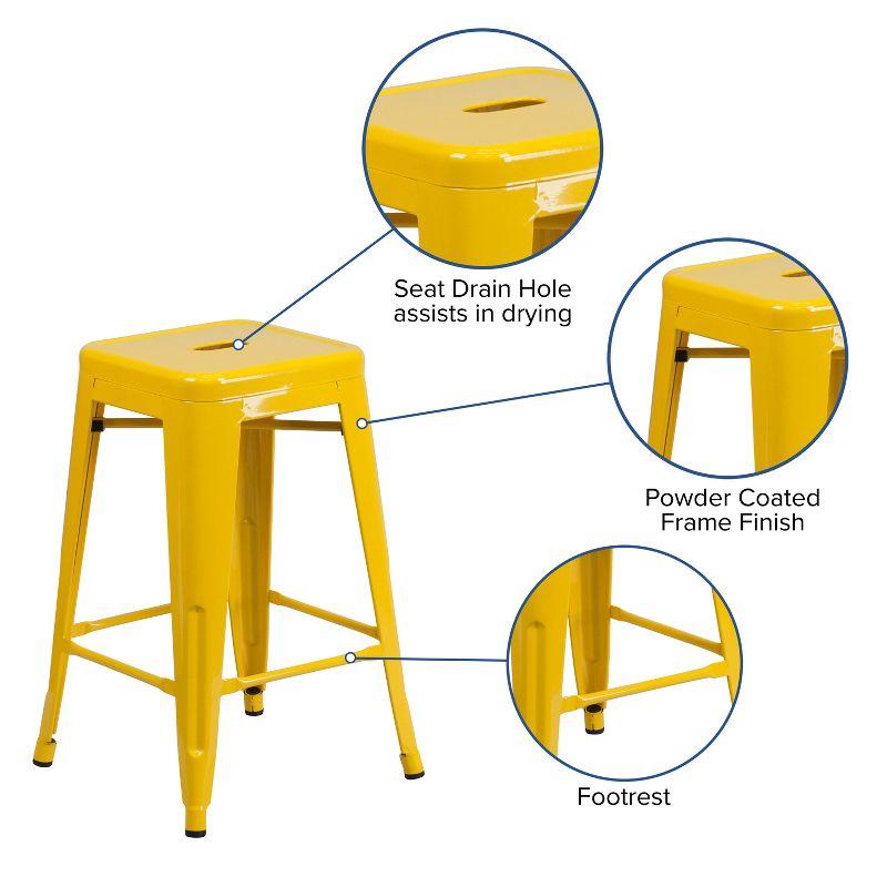 24" Backless Yellow Metal Indoor-Outdoor Counter Stool