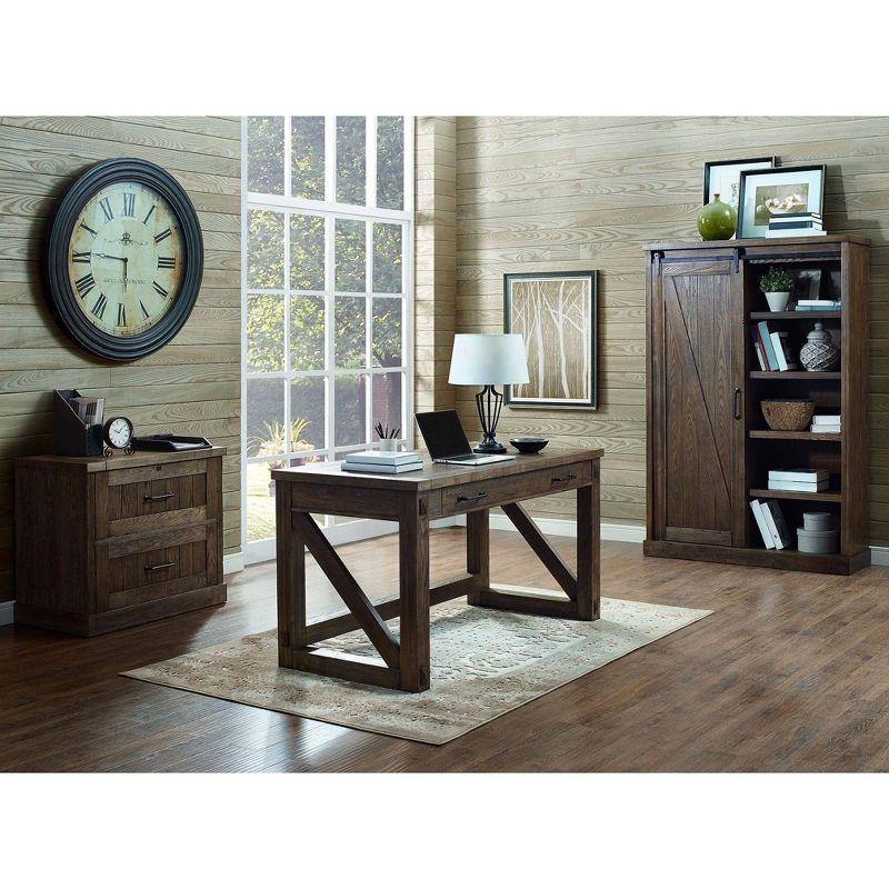 Avondale Rustic Writing Desk Brown - Martin Furniture: Oak Finish, Timber Legs, Metal Hardware, 58" Width