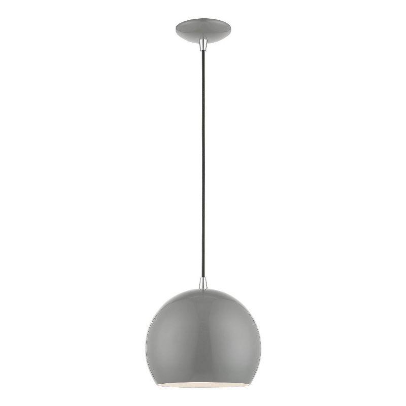 Shiny Light Gray Aluminum Globe Pendant with Chrome Accents