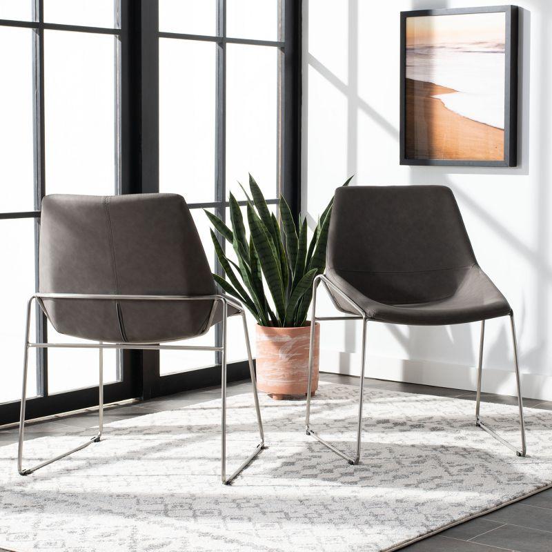 Ash Grey Faux Leather Upholstered Side Chair with Metal Legs