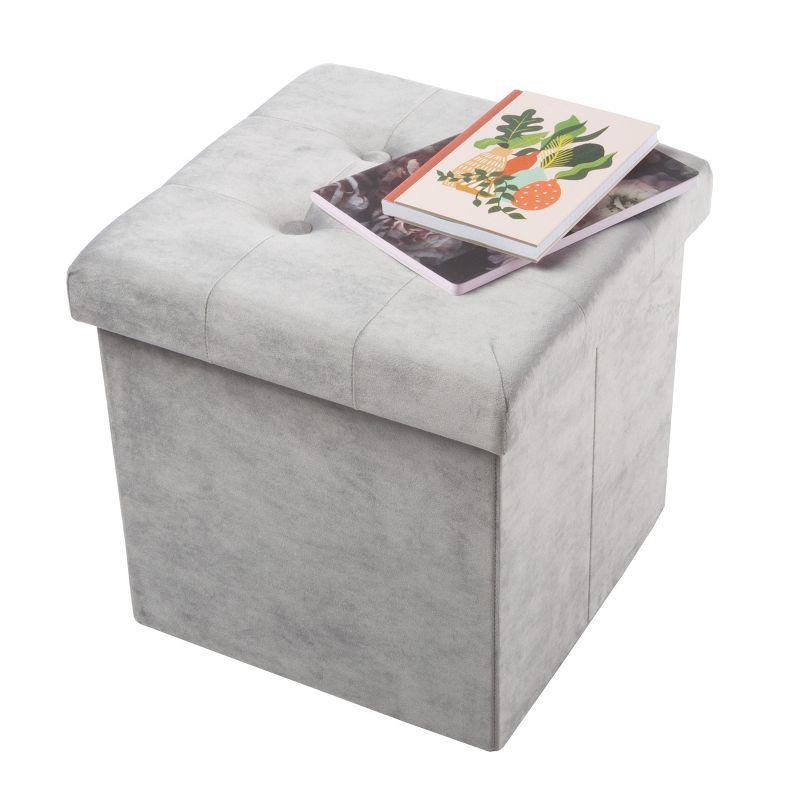 Premium Gray Velvet 15'' Multipurpose Tufted Storage Ottoman